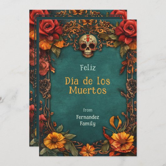 Carte 💀 personnalisable Marigold Frame Dia de Muertos (Devant / Derrière)