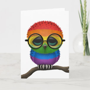 Carte Personnalisable Nerdy Rainbow Gay pride Baby Owl C
