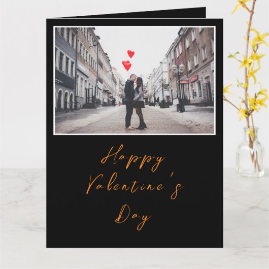 Carte Personnalisable Noir brillant tendance Valentine r (Fleur jaune)
