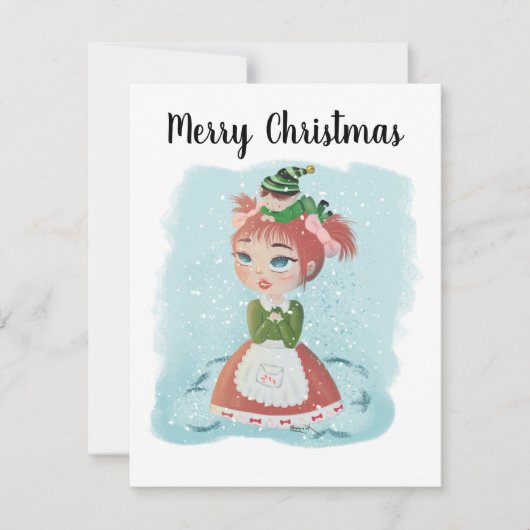Carte personnalisable poupée de Noël avec message (Devant)