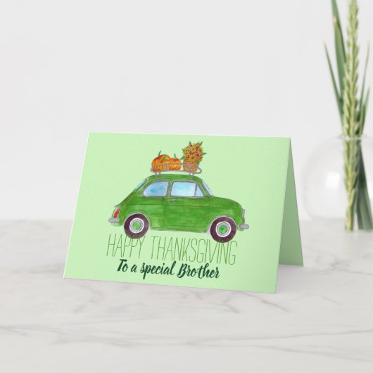 Carte Personnalisable Thanksgiving vert Retro Fiat 500 (Devant)