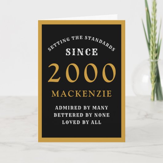 Carte Personnalisé 21e anniversaire 2000 Black Gold Chic (Devant)