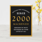 Carte Personnalisé 21e anniversaire 2000 Black Gold Chic (Fleur jaune)