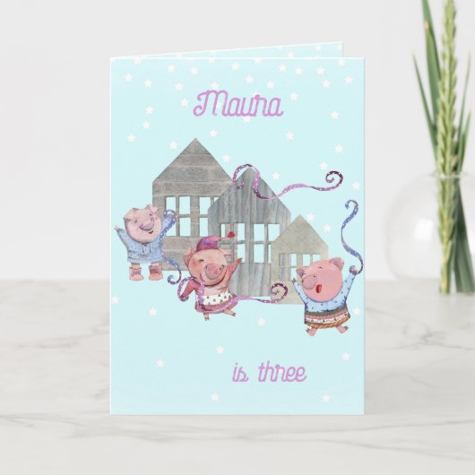 Carte Personnalisé 3 Petits Cochons Fête d'anniversaire (Devant)