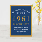 Carte Personnalisé 60e anniversaire 1961 Blue Gold Chic (Fleur jaune)