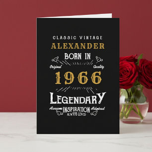 Carte Personnalisé 60e Anniversaire Né 1966 Vintage Noir