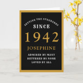 Carte Personnalisé 80e anniversaire 1942 Black Gold Chic (Fleur jaune)