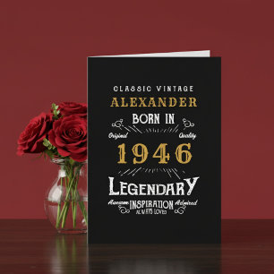 Carte Personnalisé 80e Anniversaire Né 1946 Vintage Noir