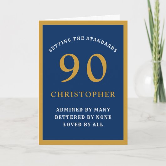 Carte Personnalisé 90e anniversaire Papa Blue Gold Chic (Devant)