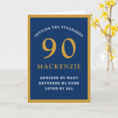 Carte Personnalisé 90e anniversaire Père Blue Gold Chic (Fleur jaune)