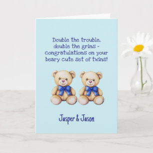 Carte Personnalisé Baby Boy Twins Félicitations, Ours