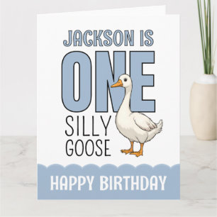 Carte Personnalisé Blue One Silly Goose First Birday