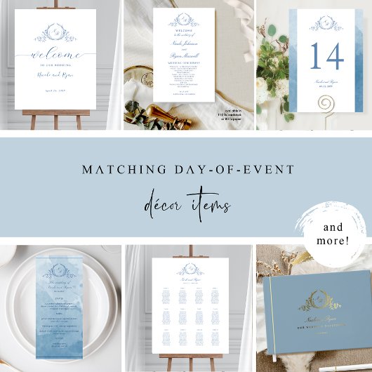 Carte Personnalisé, Chic Mariage bleu Monogramme