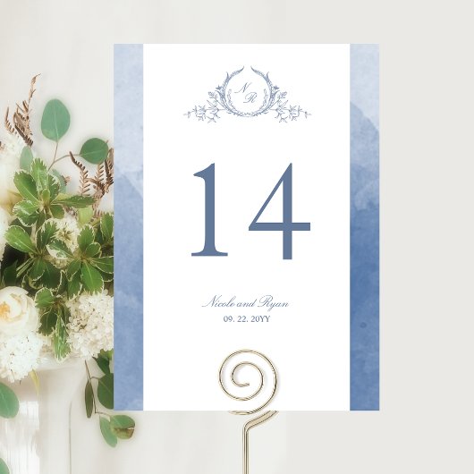 Carte Personnalisé, Chic Monogramme Dusty Mariage bleu