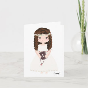 Carte Personnalisé Chic Première Communion Brown Coiffeu