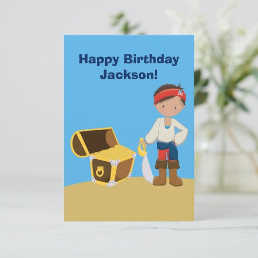 Carte Personnalisé Cool Pirate Garçon Enfants Joyeux ann (Debout devant)