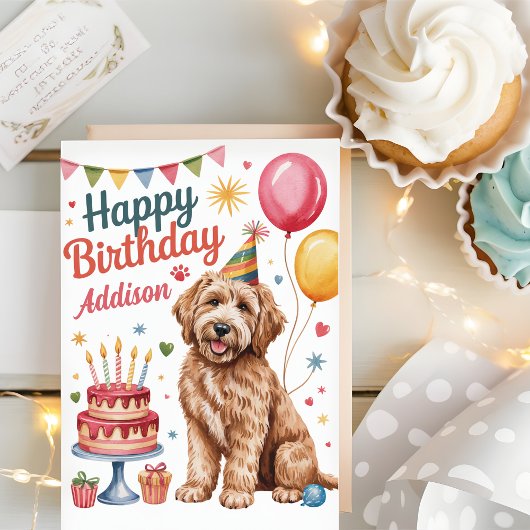 Carte Personnalisé Cute Goldendoodle Anniversaire