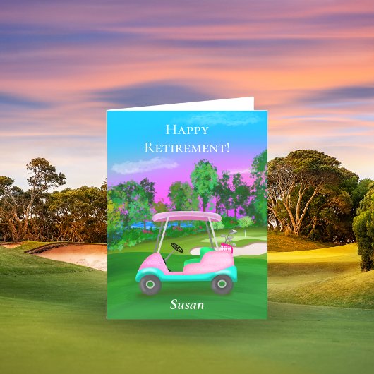 Carte Personnalisé Happy Retirement Golf Sunset Pink