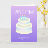 Carte Personnalisé Joyeux gâteau d'anniversaire violet (Fleur jaune)