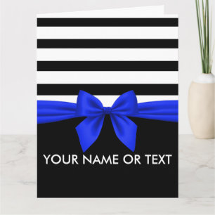 Carte Personnalisé noir, blanc Stripes festif Blue Bow