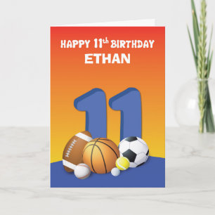 Carte Personnalisé Nom Garçon 11e anniversaire Balles de