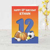 Carte Personnalisé Nom Garçon 12e Anniversaire Balles de (Fleur jaune)