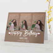 Carte Personnalisé Simple Anniversaire Stylé Trois Photo (Fleur jaune)