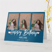 Carte Personnalisé Simple Anniversaire Stylé Trois Photo (Fleur jaune)