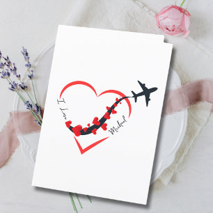 Carte personnalisée Anniversaire Voyage Avion Cœur