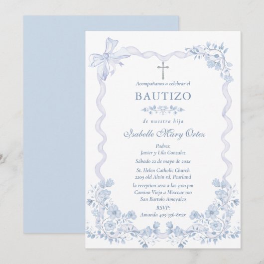 Carte Personnalisée Baptême Fille (Devant / Derrière)