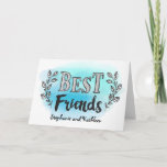 Carte personnalisée Best Friends sur l'aquarelle b<br><div class="desc">Encouragez votre meilleur ami avec ce design moderne de typographie de style à lettrage manuel qui porte le titre "Meilleurs amis". Le type est entouré d'accents de laurier et apparaît sur l'arrière - plan d'aquarelle bleu. Espace sous lequel vous pouvez ajouter vos noms. A l'intérieur a ce message mais peut...</div>