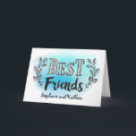 Carte personnalisée Best Friends sur l'aquarelle b<br><div class="desc">Encouragez votre meilleur ami avec ce design moderne de typographie de style à lettrage manuel qui porte le titre "Meilleurs amis". Le type est entouré d'accents de laurier et apparaît sur l'arrière - plan d'aquarelle bleu. Espace sous lequel vous pouvez ajouter vos noms. A l'intérieur a ce message mais peut...</div>