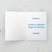 Carte personnalisée Chevron bleu et vert 21e anniv (Intérieur)