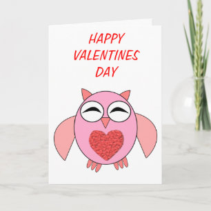 Carte personnalisée Chouette de coeur rose