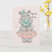 Carte personnalisée - Cute Hippo Princesse Anniver (Fleur jaune)