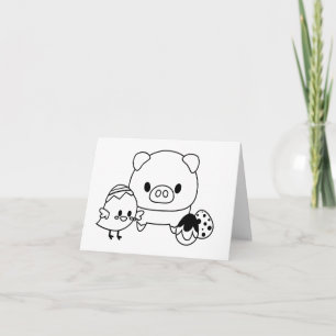 Carte PERSONNALISÉE Cute Piglet and Chick (poulet)