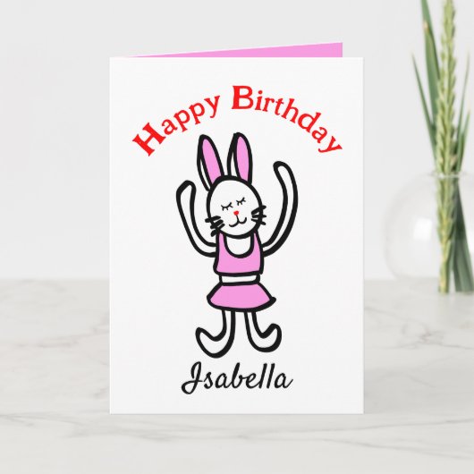 Carte personnalisée d'anniversaire rose Rabbit heu (Devant)