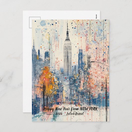 Carte personnalisée de Bonne Année 2025 à Manhatta (Devant / Derrière)