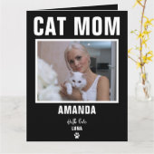 Carte personnalisée de chat maman avec photo (Fleur jaune)