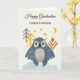 Carte personnalisée de hibou bleu nuit
