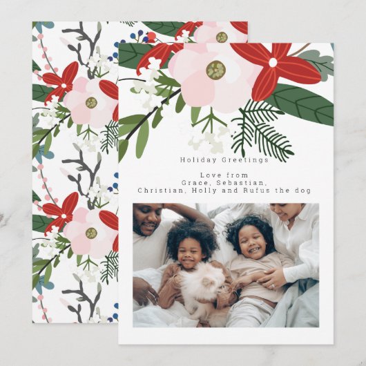 Carte personnalisée de la Fleur d'hiver rose rouge (Devant / Derrière)