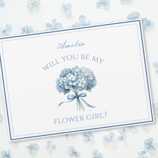 Carte Personnalisée Dusty Blue Hydrangea Bow Flower Girl