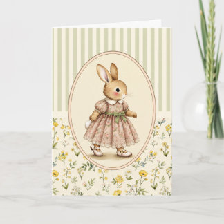 Carte personnalisée Fille Lapin Vintage Pastel