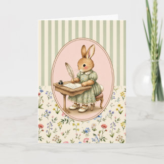 Carte personnalisée Fille Lapin Vintage Pastel