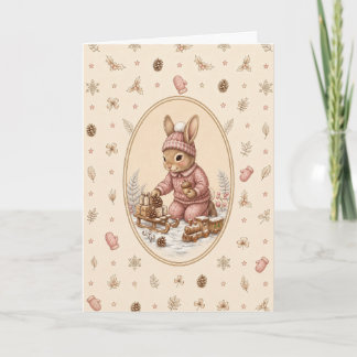 Carte personnalisée Fille Lapin Vintage Pastel