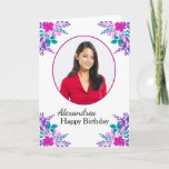 Carte personnalisée Fleurs photos d'anniversaire j<br><div class="desc">Joyeux anniversaire Photo Flowers Custom Card est une carte que vous pouvez recréer pour vous-même. Laissez ou remplacez la photo par la vôtre sur la couverture et remplacez les mots sur la couverture et à l'intérieur. Profite.</div>