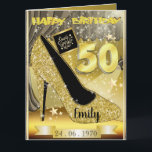 Carte personnalisée Gold 50e anniversaire<br><div class="desc">Personnalisé thème or 50e anniversaire de l'idée de carte de voeux pour soeur. Créez une carte de 50e anniversaire pour maman,  fille,  femme ou petite amie.</div>