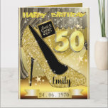 Carte personnalisée Gold 50th Birthday Card<br><div class="desc">Personnalisé thème or 50e anniversaire de l'idée de carte de voeux pour soeur. Créez une carte de 50e anniversaire pour maman,  fille,  femme ou petite amie.</div>