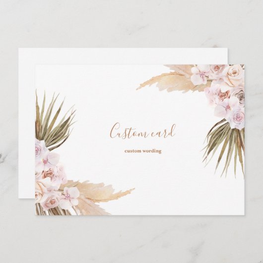 Carte personnalisée Pampas grass boho (Devant / Derrière)