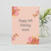 Carte personnalisée Peach Floral (Debout devant)